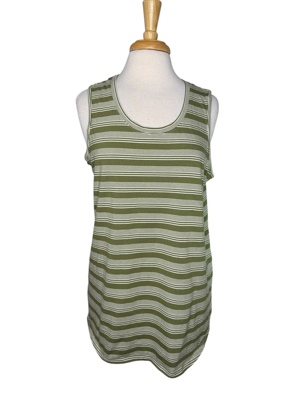 SOFT SURROUNDINGS Isabel Cotton Stretch Green White Stripe Tank Size Large Women